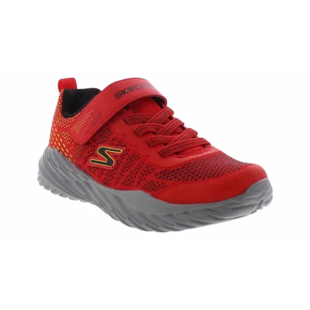 Size 13 Kids Skechers Kids Vibrant Red Sneakers with Yellow Highlights